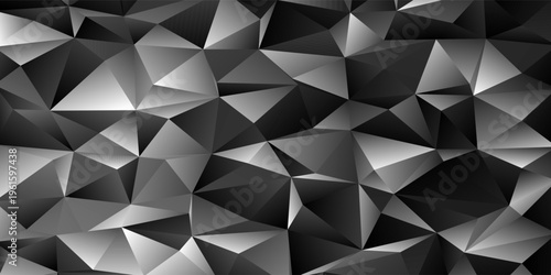 Monochrome Low Poly Geometric Background With Abstract 3D Triangular Facets And Gradient Shadows