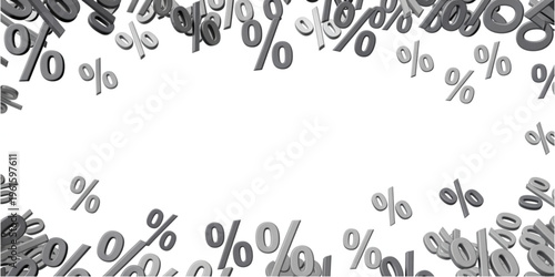 A collection of three dimensional metallic percentage signs scattered to create a decorative frame Vector