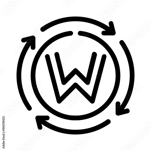 Black logo with a w inside rotating arrows. Suitable for dynamic business branding, tech startups, modern marketing agencies, or innovative software companies.
