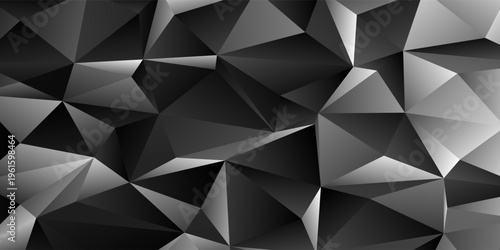 Monochrome Low Poly Geometric Background With Abstract 3D Triangular Facets And Gradient Shadows