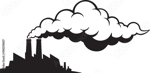 Industrial Factory Silhouette with Smoke Pollution Emission