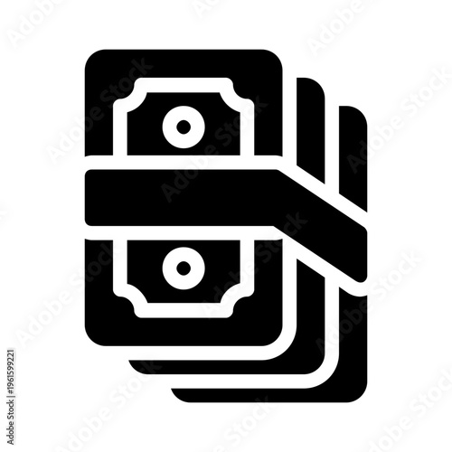 Black outlined icon of a stack of money suitable for financial and business presentations, websites, newsletters, and marketing materials.
