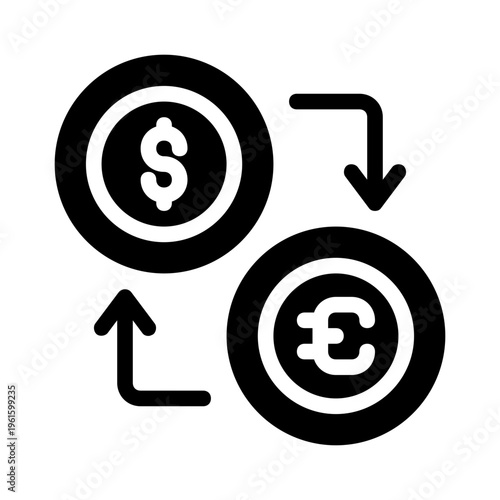 Currency exchange dollar and euro symbols icon suitable for financial websites, blogs, presentations, articles, and educational materials on global currency markets.
