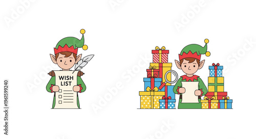 Christmas Elf Writing Wish List and Sorting Presents