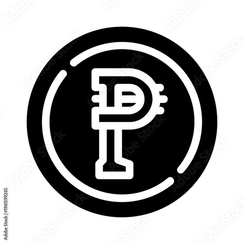 Black and white peso currency symbol in a circle suitable for financial presentations, currency exchange websites, and banking industry designs.
