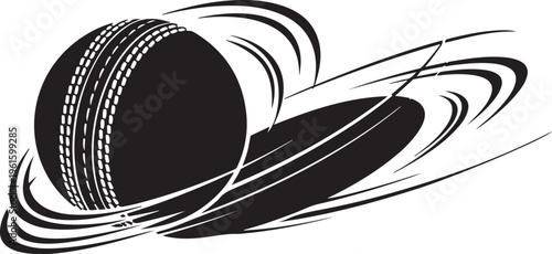 Cricket ball in motion with dynamic swirling lines effect