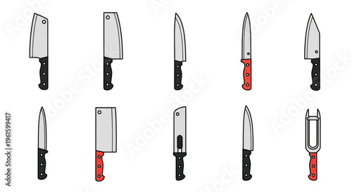 Collection of Kitchen Knives and Utensils - Vector Illustration