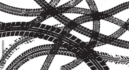 Tire tracks on a white background in black color