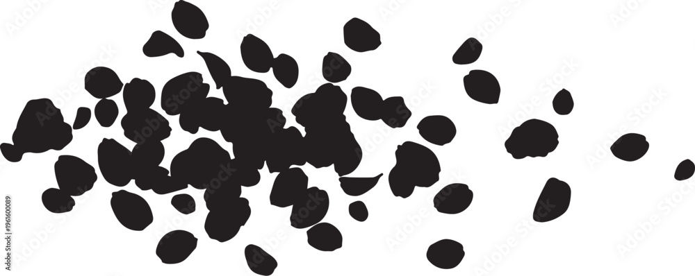 Fototapeta premium Black rocks or pebbles on a white background scattered
