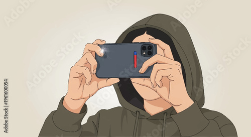 Person wearing a hoodie taking a photo with a smartphone.