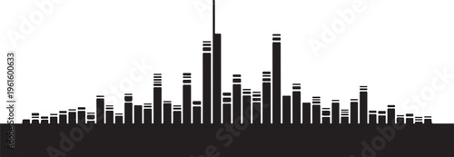 Black and white cityscape with tall buildings and skyscrapers