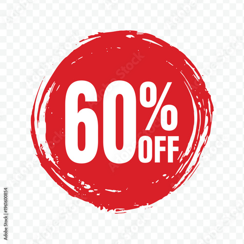 Tableau sur toile Circular red sixty percent off grunge label for major price cuts and inventory c