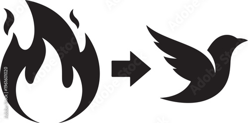 Transformation of fire into a peaceful dove symbol