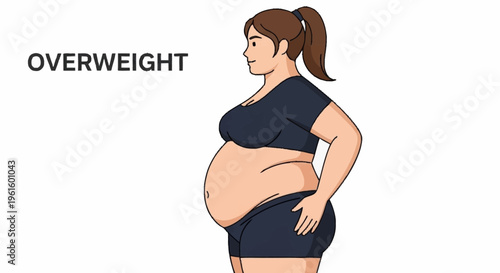 Overweight woman illustration showing body shape and size.
