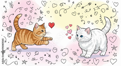 Orange and White Cat Illustration Together.