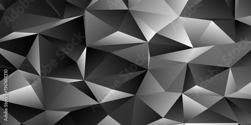 Monochrome Low Poly Geometric Background With Abstract 3D Triangular Facets And Gradient Shadows