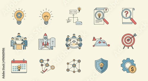 Business Idea Generation and Project Management Icons Set