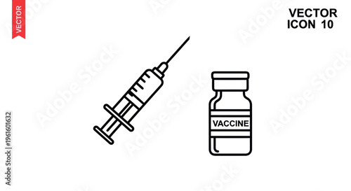 Vaccine Vial and Syringe Icon - Medical Healthcare and Vaccination Concept