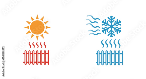 Summer Sun Heating and Winter Snowflake Cooling Radiator Icons