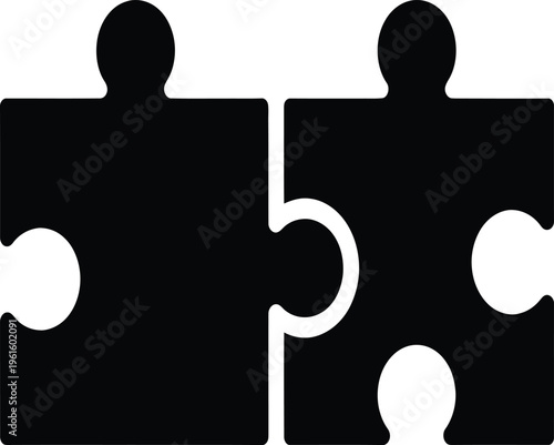 Black puzzle pieces connecting, partnership and unity concept, vector illustration