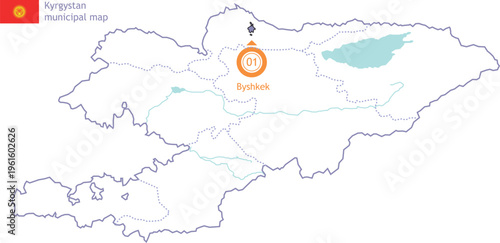 An outline map of Kyrgyzstan's municipalities, divided into the country's main regions.