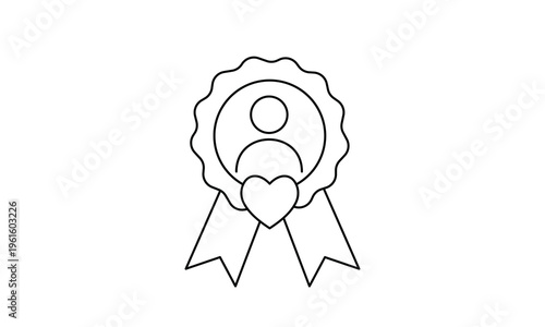 Volunteer award and best employee icon with person in medal and heart for appreciation and success. Editable stroke, Vector illustration, Line art Icon, Symbols.