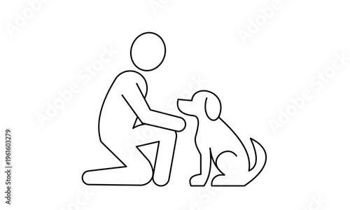 Animal shelter and pet adoption icon with person caring for dog for veterinary and animal welfare. Editable stroke, Vector illustration, Line art Icon, Symbols.