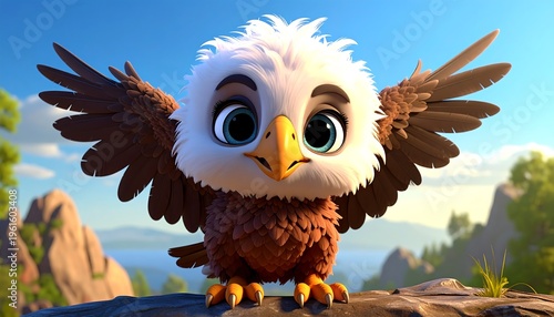 Adorable Baby Eagle Character with Big Eyes and Fluffy Feathers.
