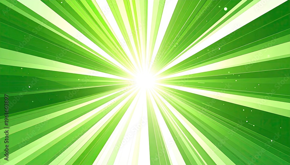 Obraz premium Burst of green and white light rays, emanating from a bright central source