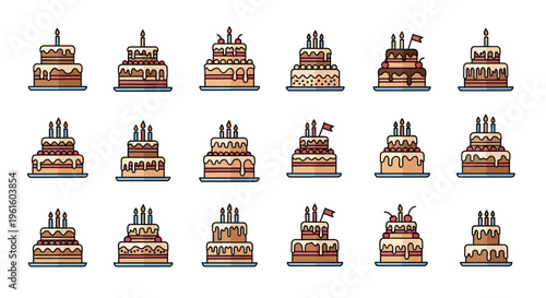 Colorful cartoon castle tower illustrations.