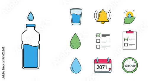 Water Bottle With Liquid Droplets Nearby.