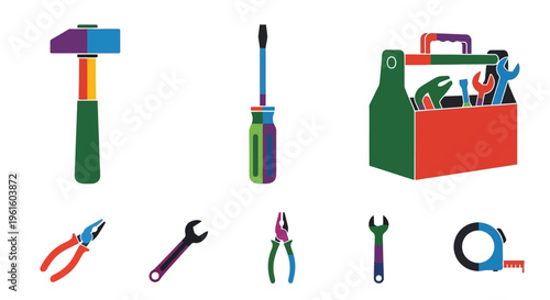 Colorful tools for home repair work.