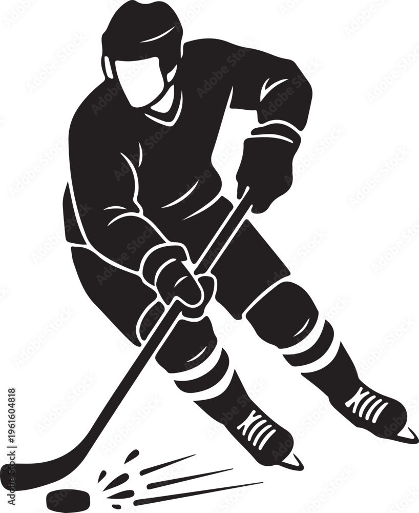 Fototapeta premium Ice Hockey Player Silhouette Action Sports Athlete Vector Illustration