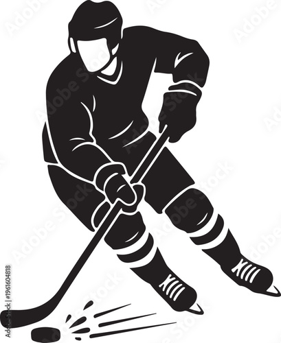Canvas Print Ice Hockey Player Silhouette Action Sports Athlete Vector Illustration