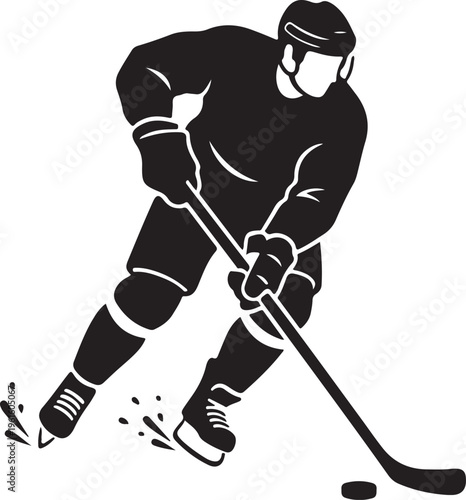 Canvas Print Ice Hockey Player Silhouette Action Sports Athlete Vector Illustration