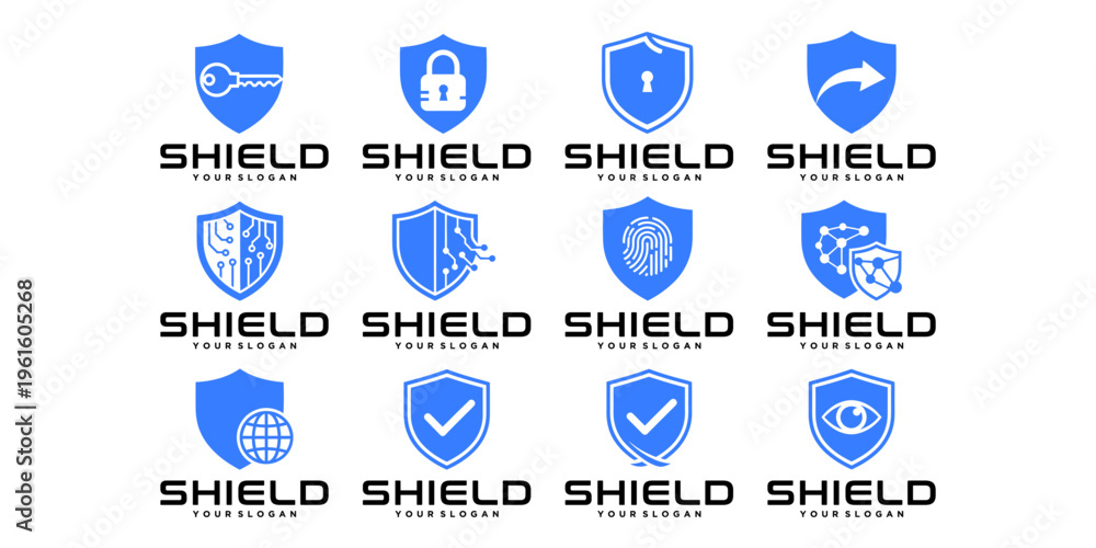 Fototapeta premium Modern security shield logo collection with versatile concepts, perfect for digital safety, network protection, and technology-based businesses.