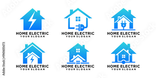 Collection of smart home technology icons with power, plug, and automation concepts in clean minimal red style.