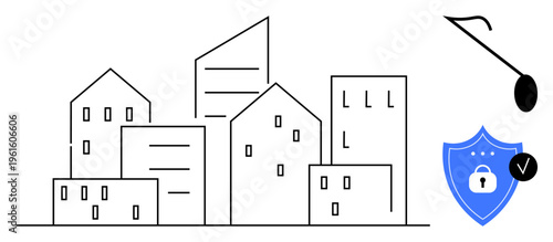 Cybersecurity concept. Cybersecurity symbol highlighting protection against phishing in urban environments. Cybersecurity ensuring data protection and safety in modern city lifestyles. Ideal