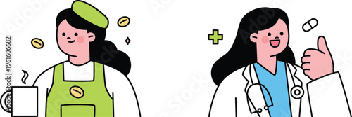 Pharmacist and doctor teaming up for patient care and medication management with positive energy and teamwork spirit