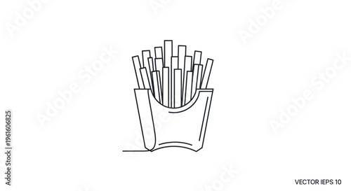 Minimalist French Fries Line Art Vector Illustration