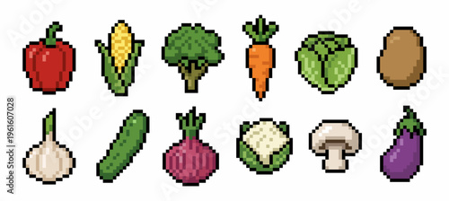 Pixel art vegetables icon collection 