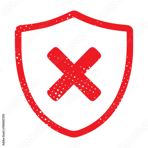 Shield with a red X symbolizing restriction or protection denial. Suitable for security and safety visuals.