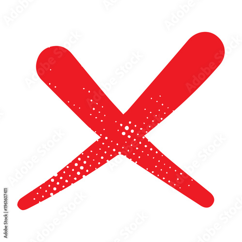 Stylized thin red X with diagonal strokes and grunge effect. Creative variation for stop, cancel, or incorrect indicators.