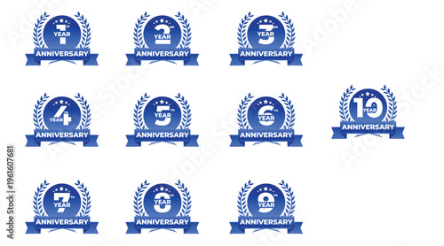 Premium Blue Anniversary Badge Set – Modern Ribbon Emblem Collection for Milestones & Celebrations