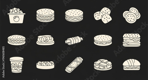 Assortment of Fast Food Illustrations on Dark Background.
