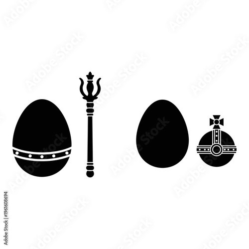 Easter eggs, decorated eggs, egg accessories, Easter trident icon set