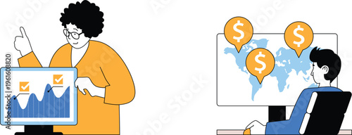 Professional discussing financial growth and global investment opportunities with a colleague