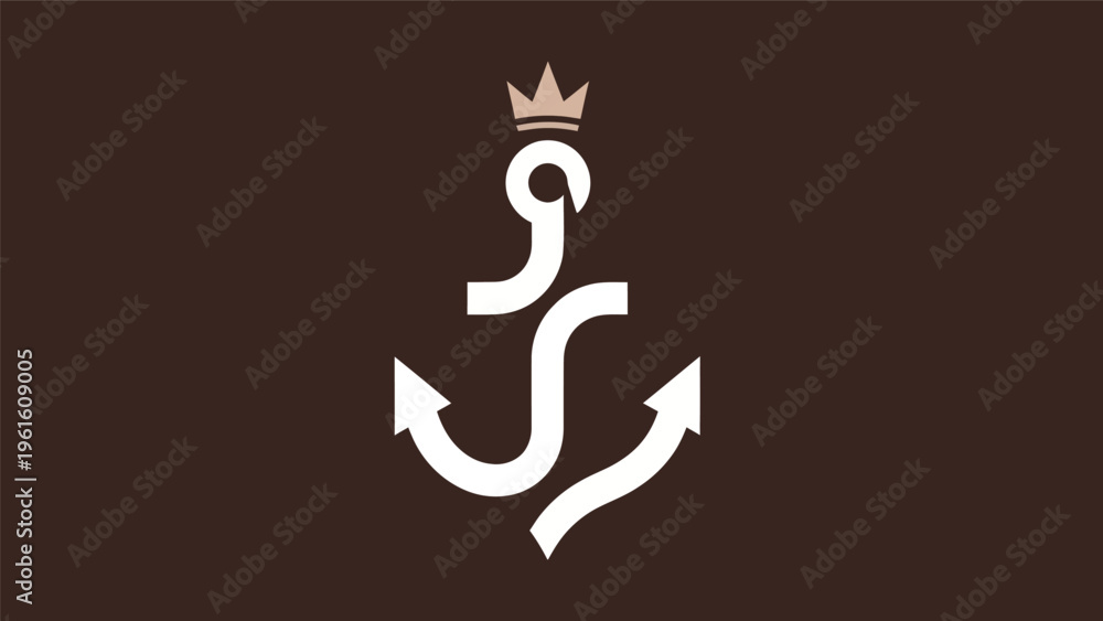 Fototapeta premium Anchor icon with crown illustration
