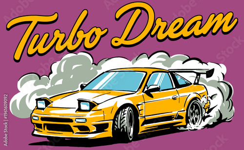 Turbo Dream. High speed drift racing graphic print. Street performance car design for t-shirt, poster, sticker, and apparel.