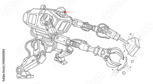 Robot Sketch Mechanical Illustration Robot.